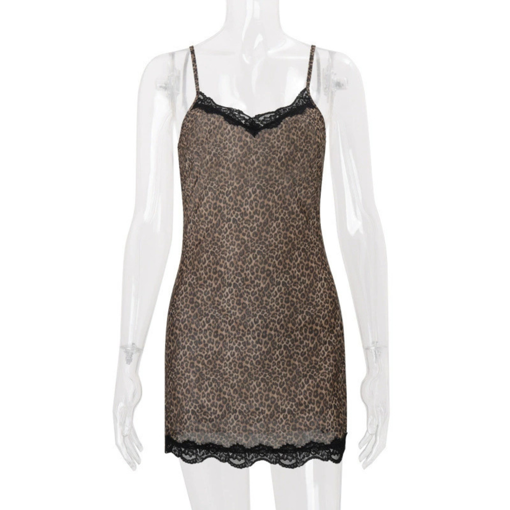 Zara Summer Leopard Print Sheer Cutout Lace Trim Bodycon Slip Dress - Picture 6 of 6